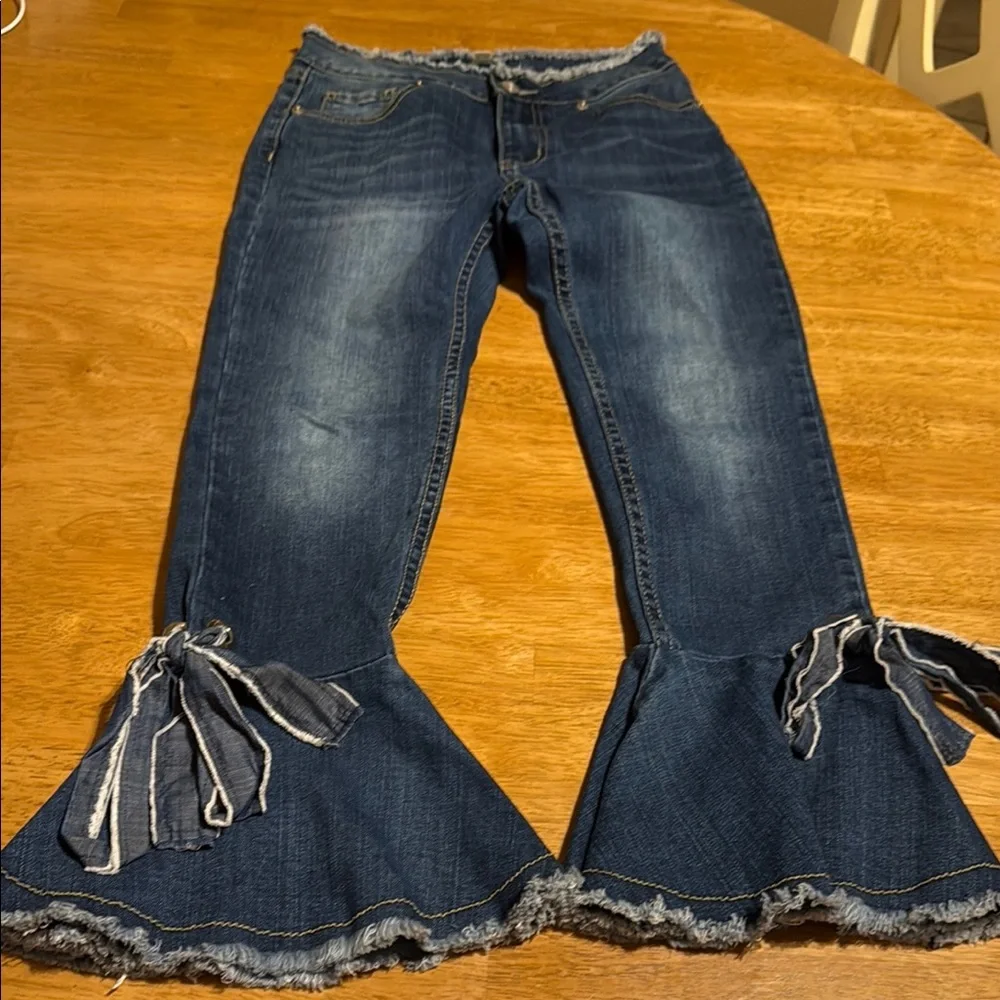 Gianni Bini Navy Flare Jeans with Bow Accents